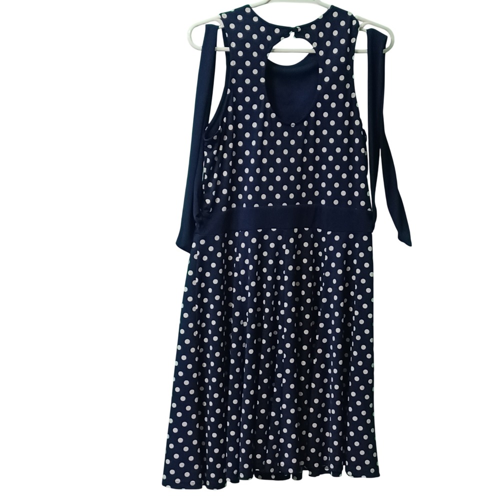 AA Studio Womens Navy Blue Polka Dot Sleeveless Keyhole Back Flare Dress Size 10